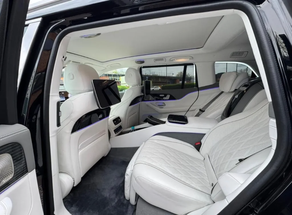 Mercedes-Maybach GLS white diamond-quilted leather rear seats with centre console and rear screens