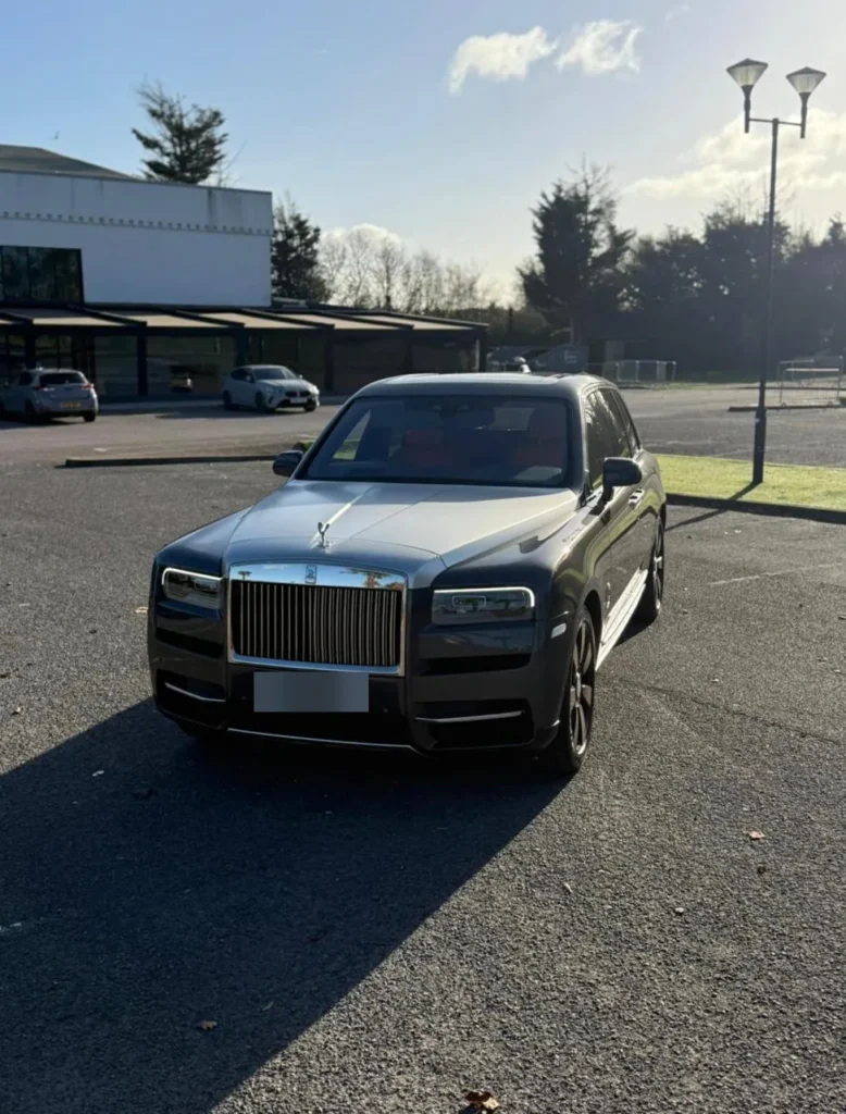 Two-tone grey Rolls-Royce Cullinan luxury SUV available for chauffeur hire in London
